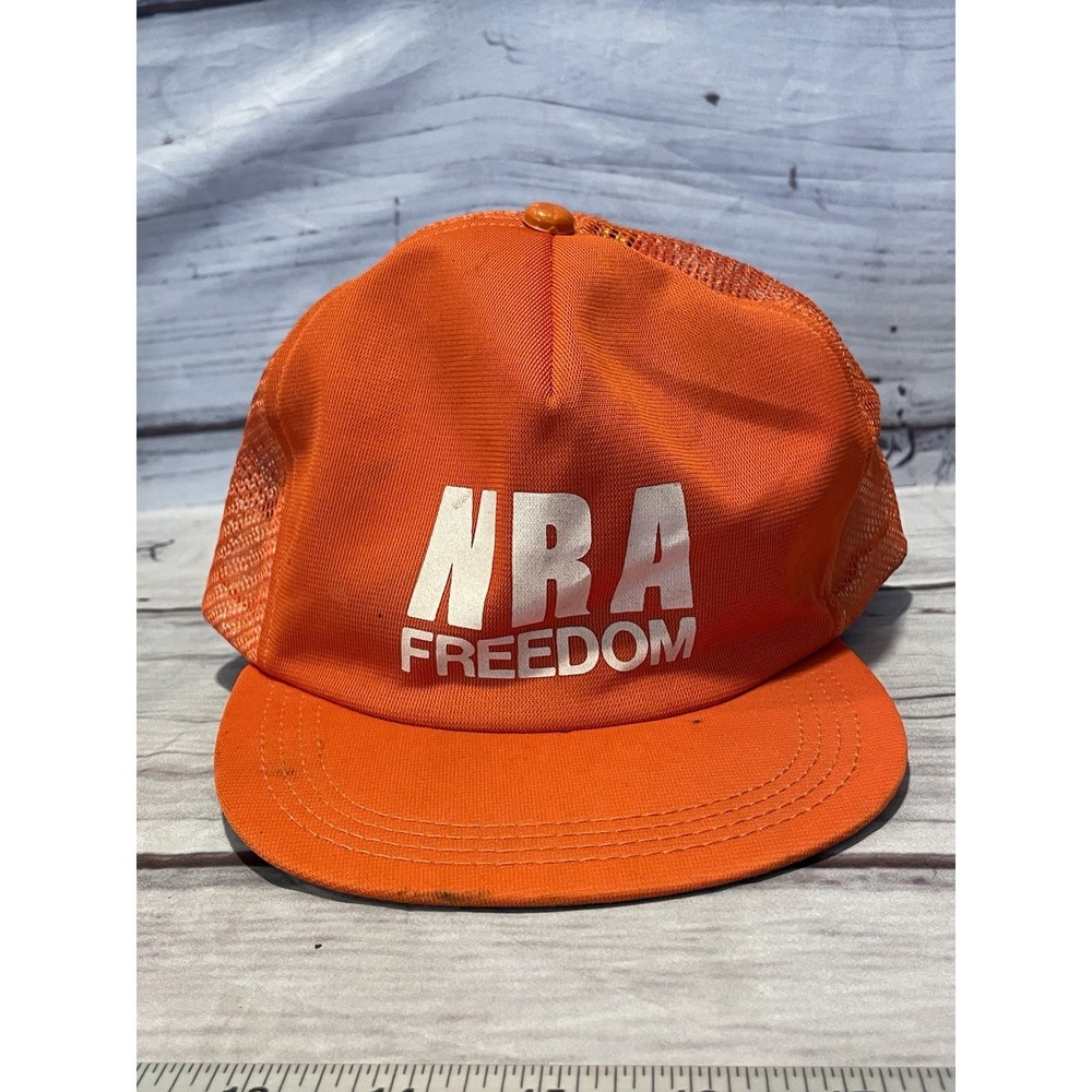 Vintage NRA Freedom Snapback Hat Cap Orange Mesh Gun Rights Hunter Trucker USA